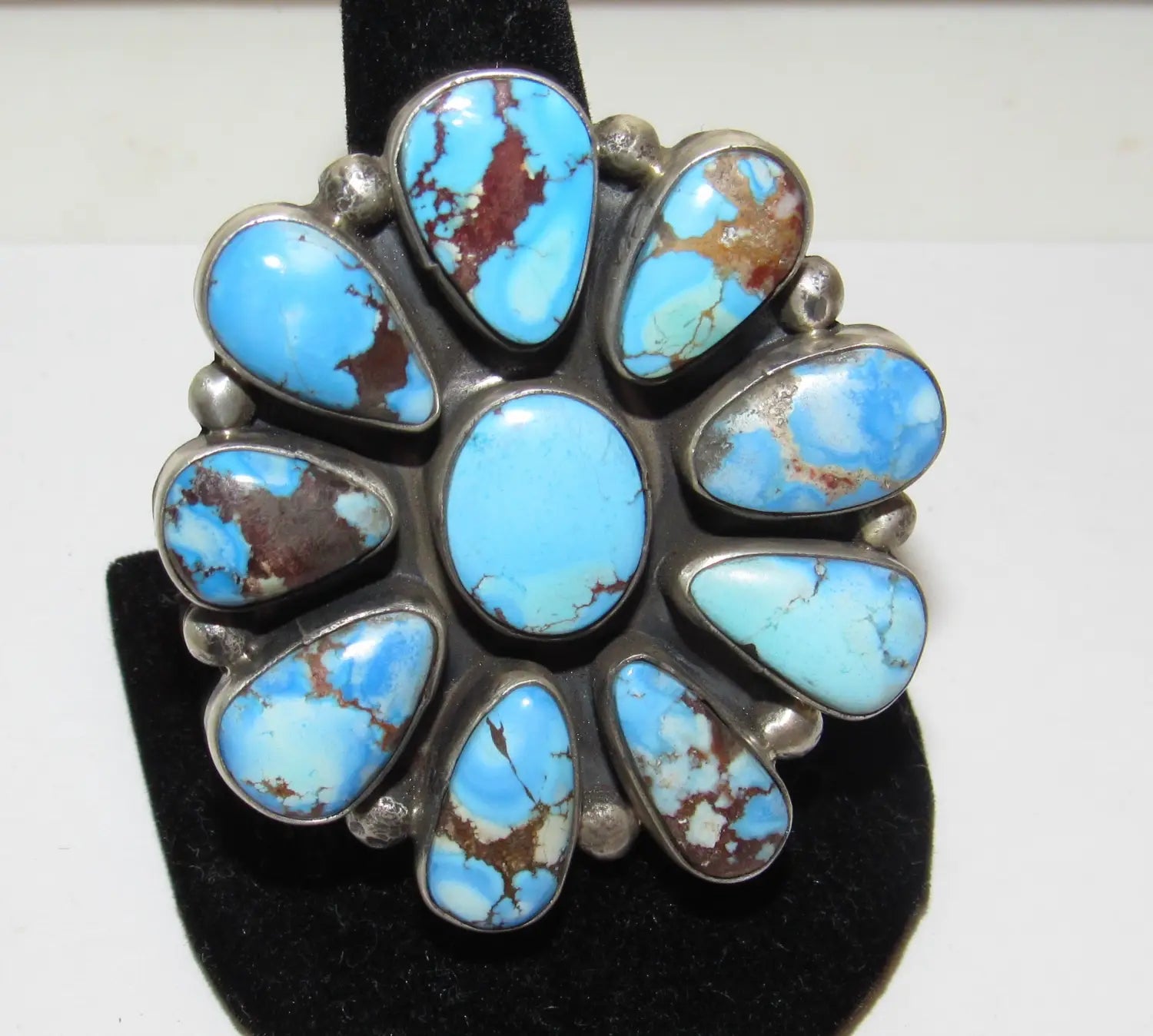 Vintage Sterling newest silver native American style turquoise gemstone cluster ring