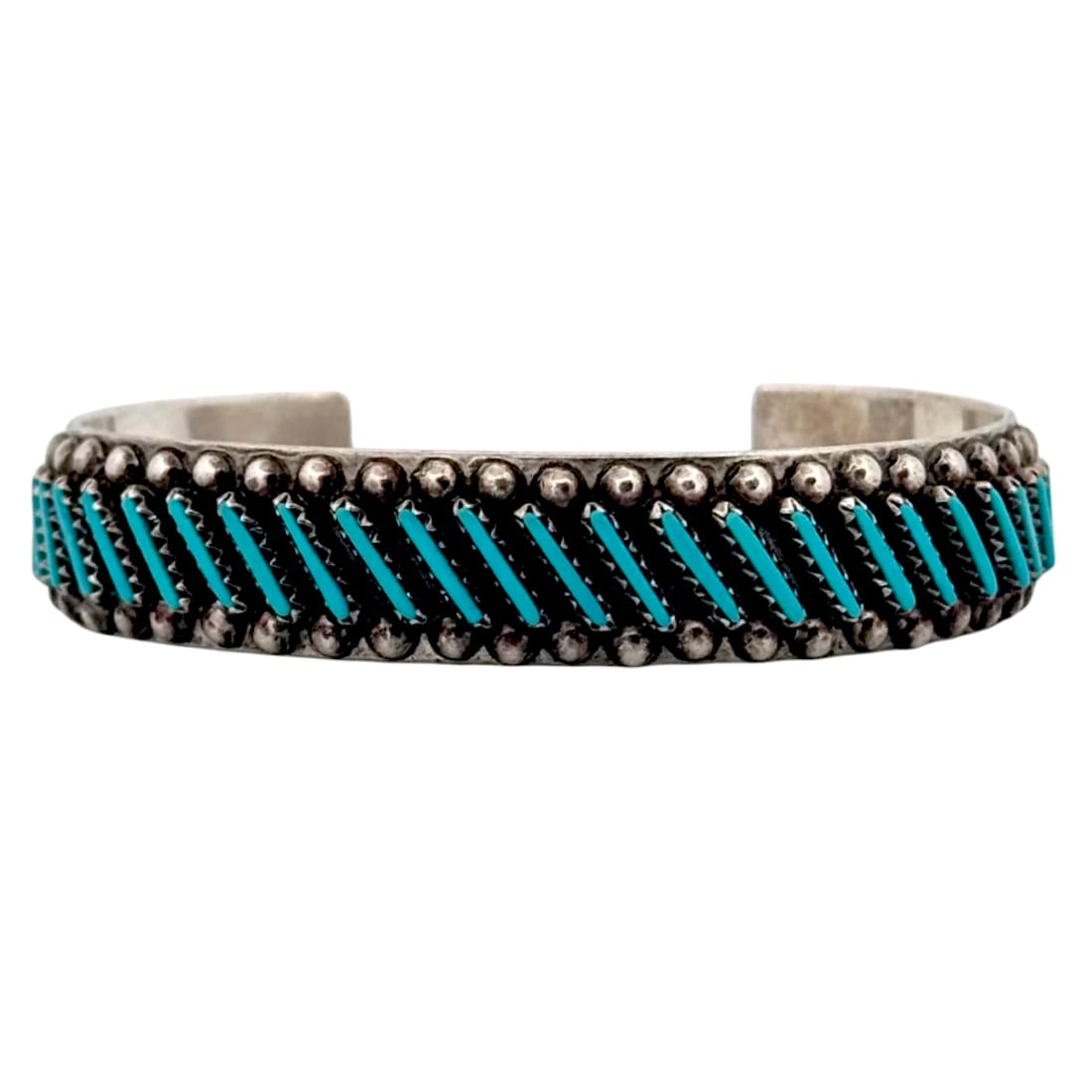 Vintage Zuni Petit Point Turquoise Cuff Bracelet Sterling Silver AV Nastacio