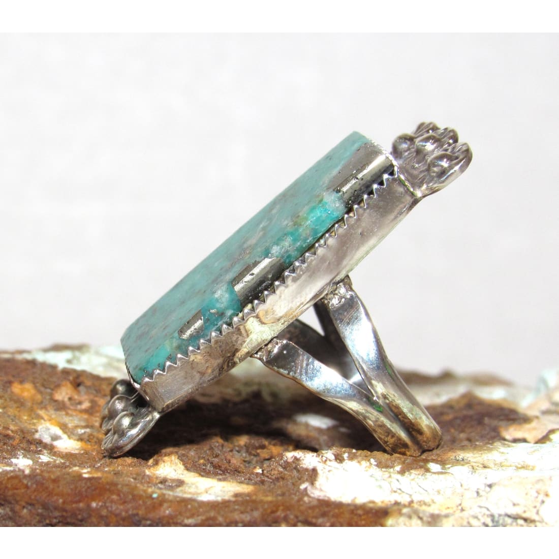 Navajo Kingman Turquoise Pyrite Matrix Ring Sz 6 Sterling Silver Selena Warner