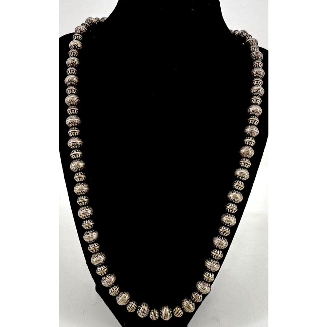 Vintage Navajo Pearls Necklace Graduated Saucer Beads Sterling Silver 22"L