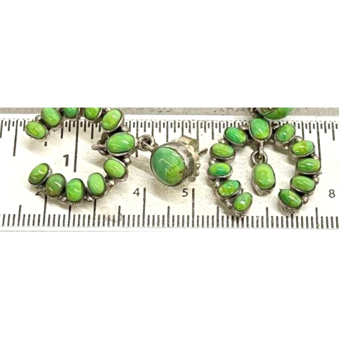 Vintage Navajo Green Valley Turquoise Cluster Naja Dangle Earrings Sterling Silver