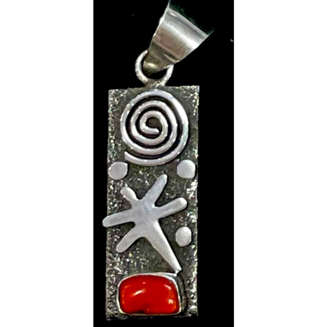 Navajo Alex Sanchez Petroglyph Pendant Sterling Silver Coral