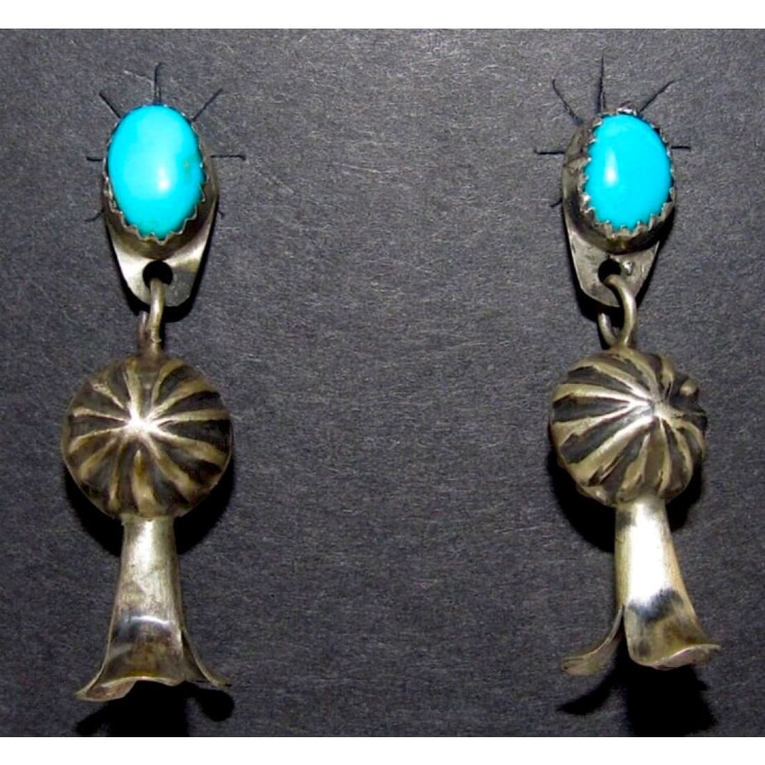 Navajo Squash Blossom Earrings Sterling Silver Turquoise Native American