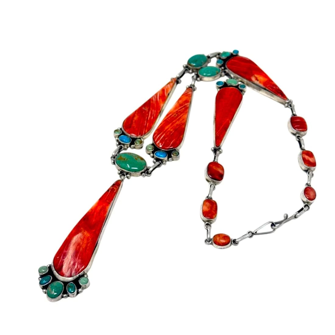 Navajo Turquoise Red Spiny Lariat Necklace Earrings Set Vernon Clarissa Hale