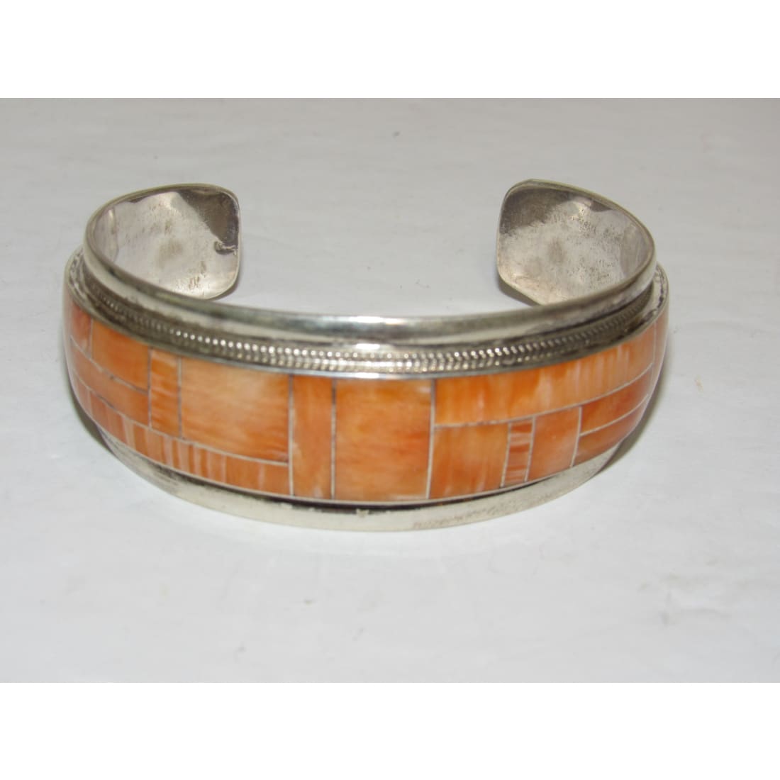 Navajo Orange Spiny Inlay Stacker Cuff Bracelet Sterling R. Begay