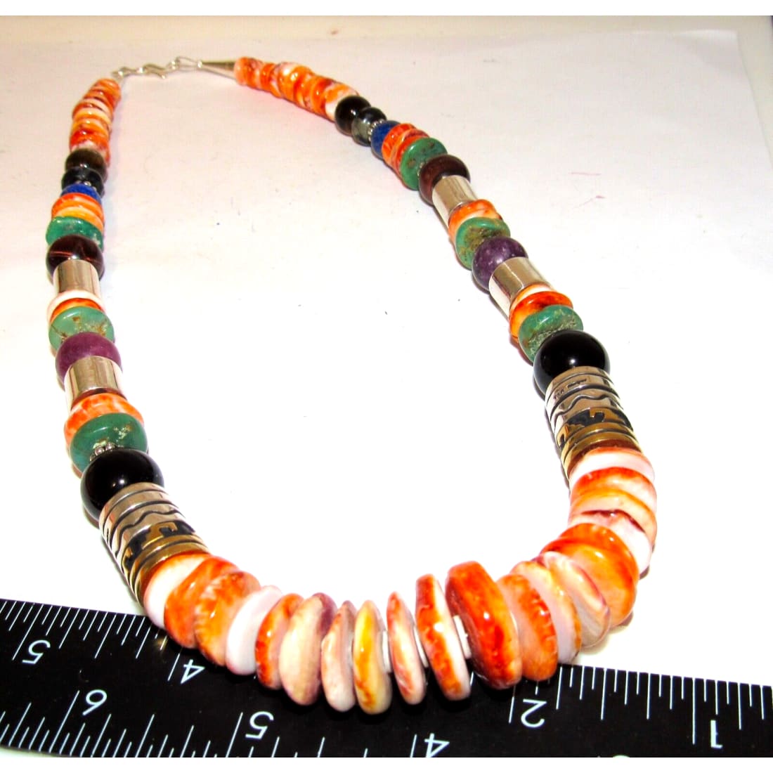 Navajo Tommy Singer Orange Spiny Oyster Necklace Sterling Silver 12K Gold 20"