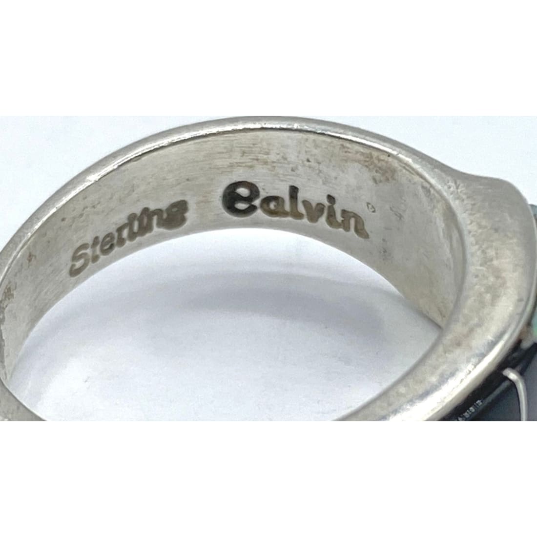 Navajo Inlay Ring Size 6 Sterling Silver Calvin Begay Signed