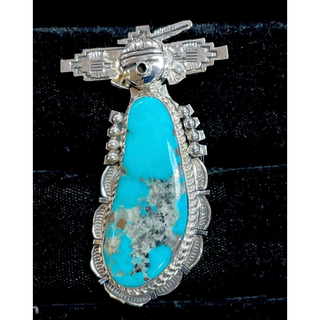 Massive Navajo Kachina Ring Sz 9 Bennie Ration Morenci Turquoise Sterling