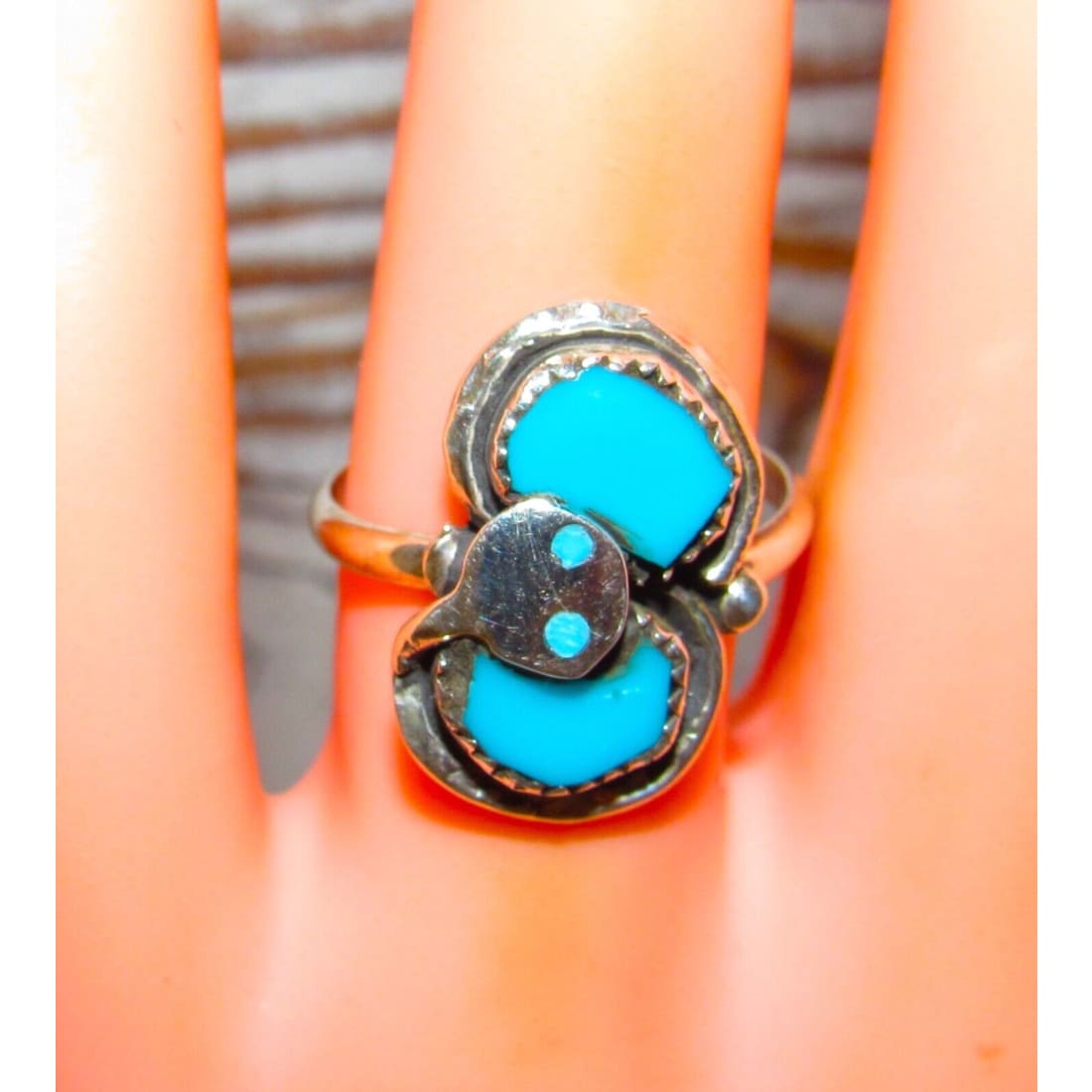 Zuni Snake Ring Size 7.5 Effie Calavaza Sleeping Beauty Turquoise Sterling Silver