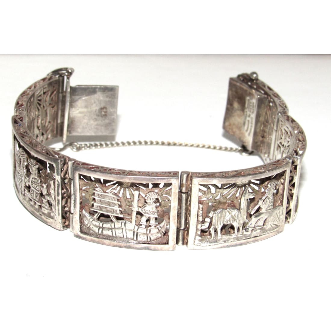 Vintage Southwestern Peruvian Sterling Silver Filigree Link Bracelet