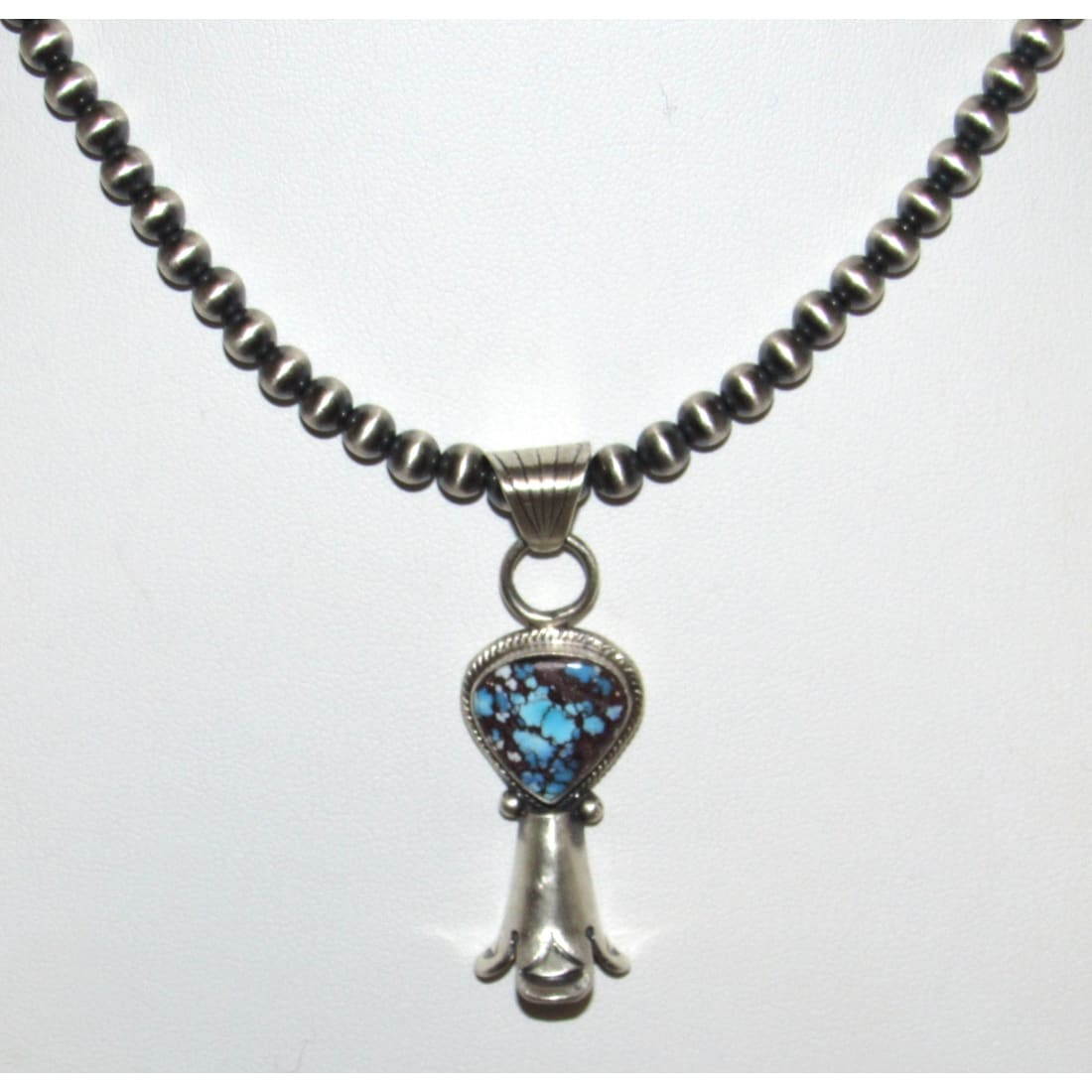 Navajo Pearls & Squash Blossom Pendant Golden Hills Turquoise Sterling Silver