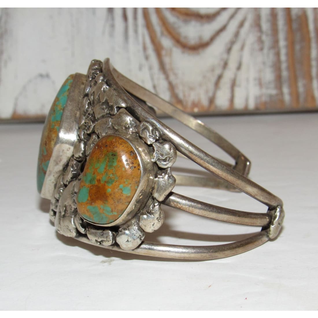 Navajo Royston Turquoise Statement Cuff Bracelet Sterling Silver Mary Chavez