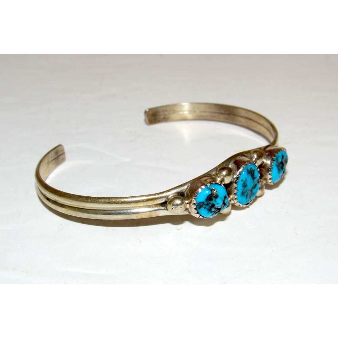 Navajo Kingman Turquoise Stacker Cuff Bracelet Sterling Silver