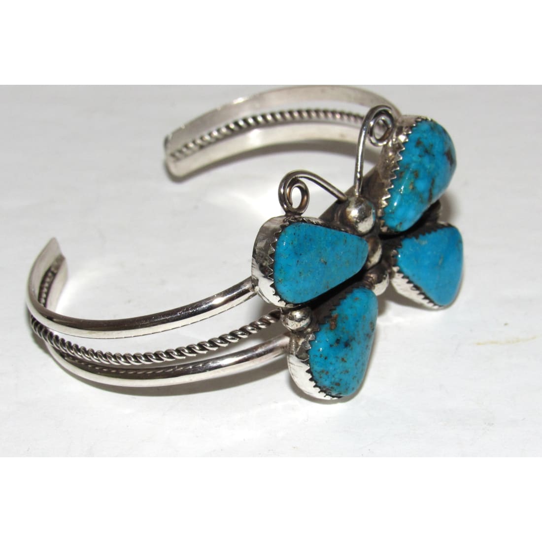 Navajo Kingman Turquoise Butterfly Cuff Bracelet Sterling Silver Signed