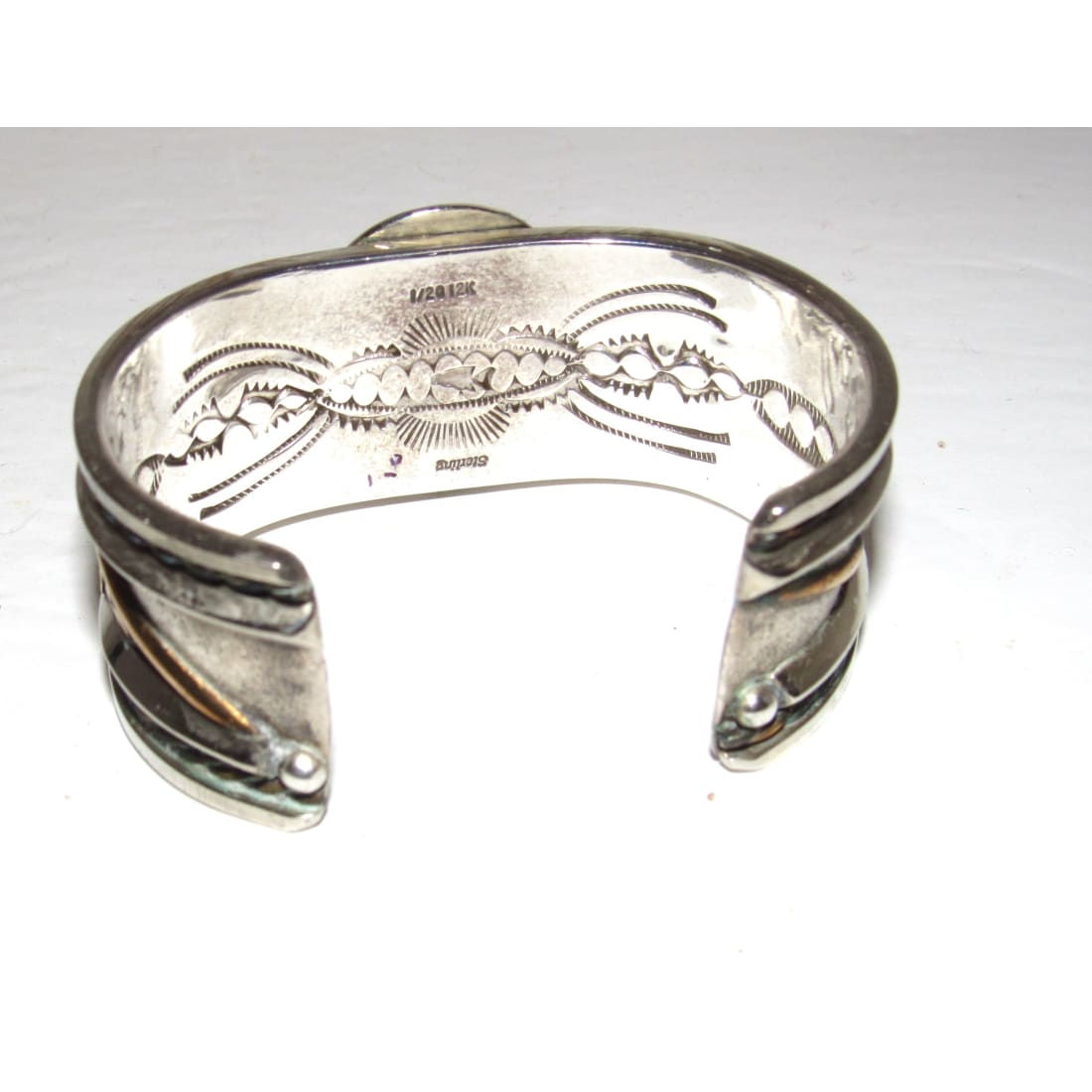 Vintage Navajo Sterling Silver Lapis Storyteller Cuff Bracelet