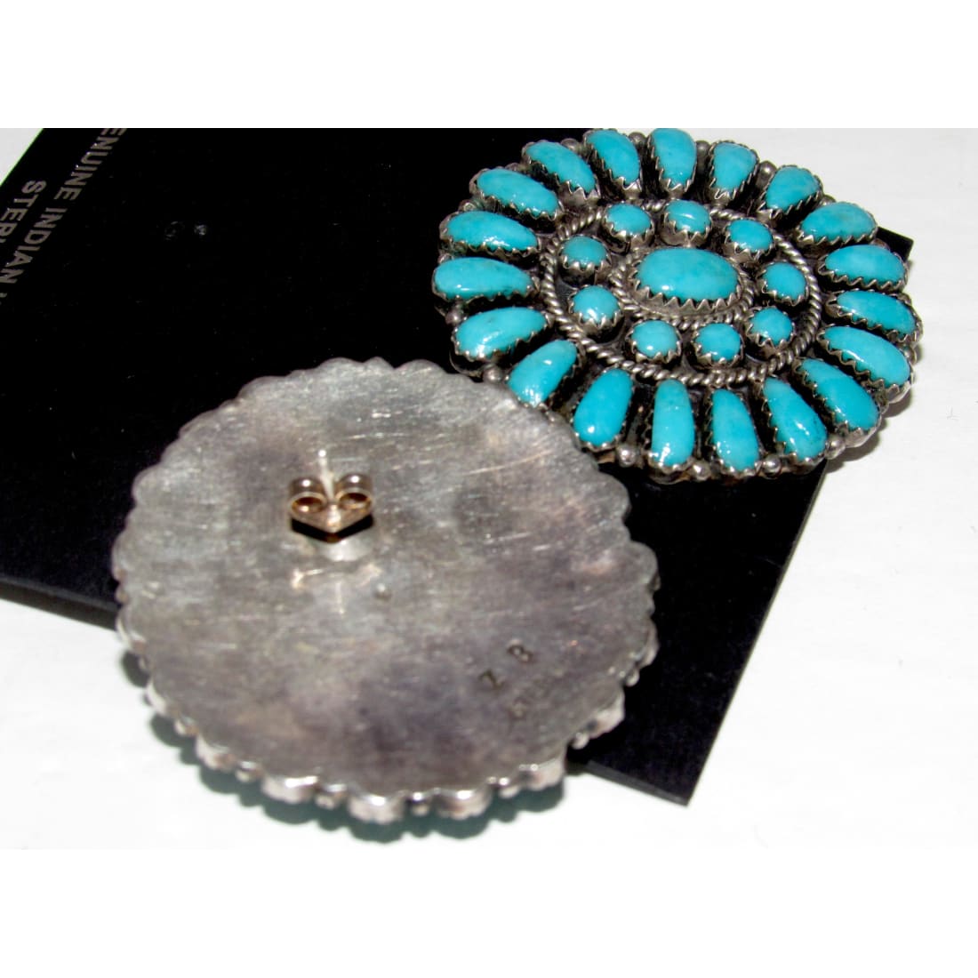 Vintage Navajo Large Turquoise Cluster Post Earrings Sterling Silver Z. Begay