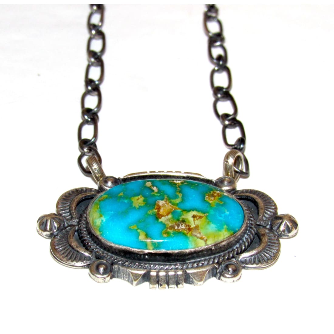 Navajo Royston Turquoise Bar Necklace Sterling Native American