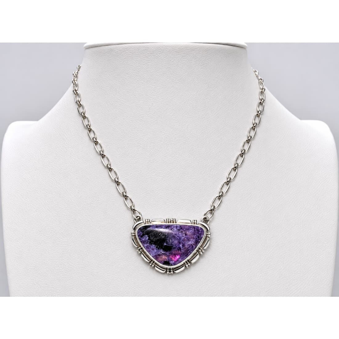 Navajo Purple Charoite Bar Necklace Sterling Silver A. Lee