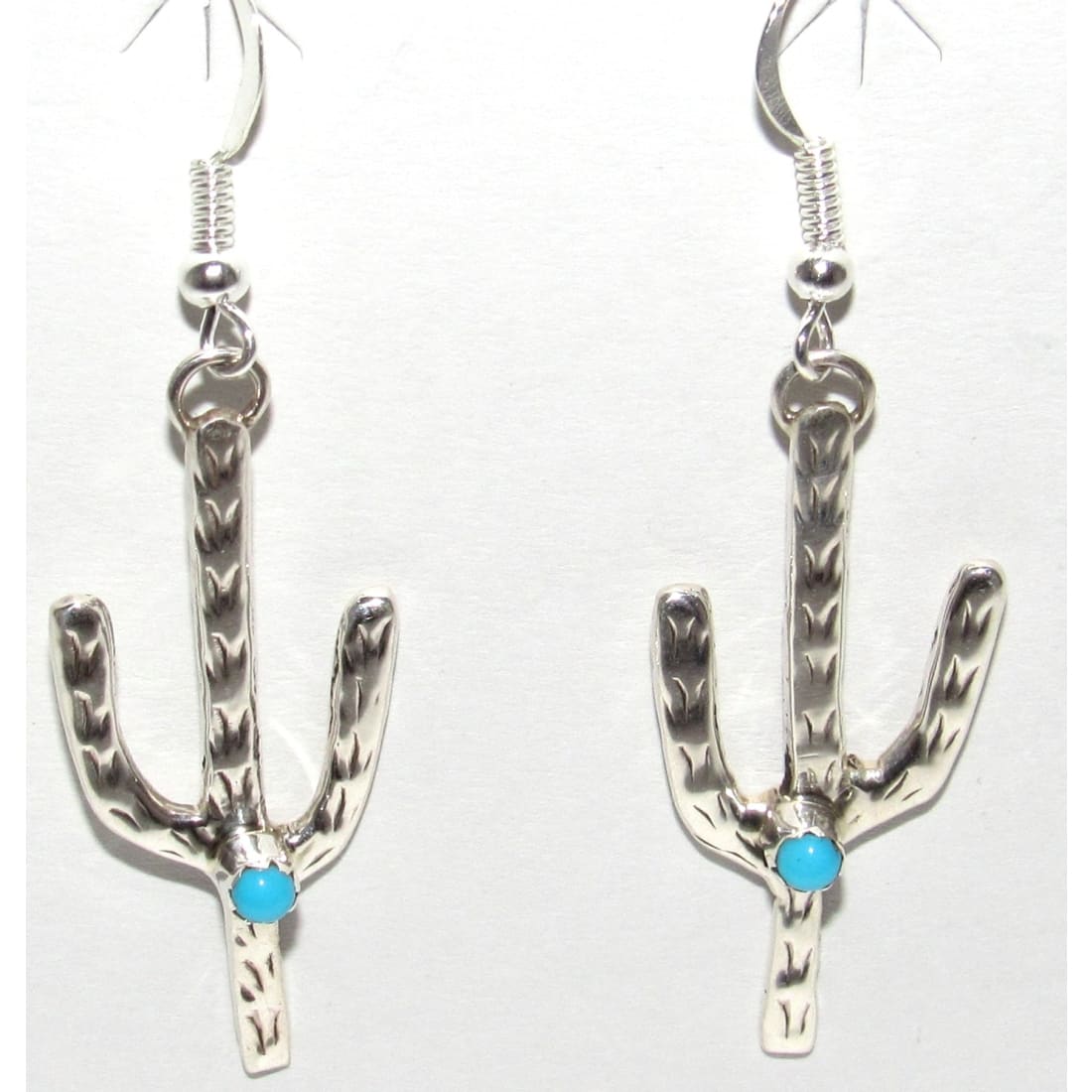 Navajo Sterling Turquoise Cactus Earrings Native American Signed