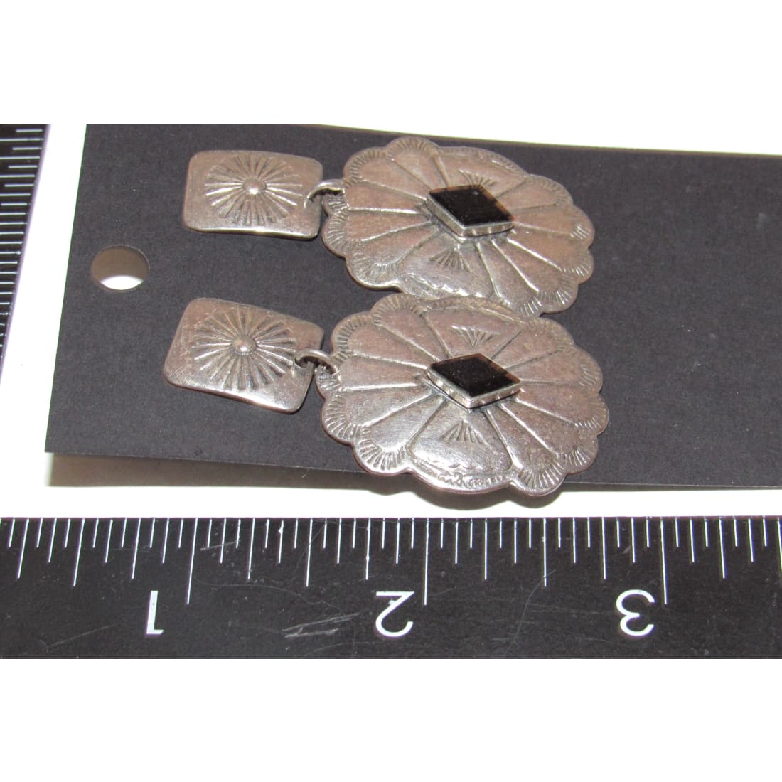 Vintage Taxco Mexican Silver Onyx Dangle Concho Earrings