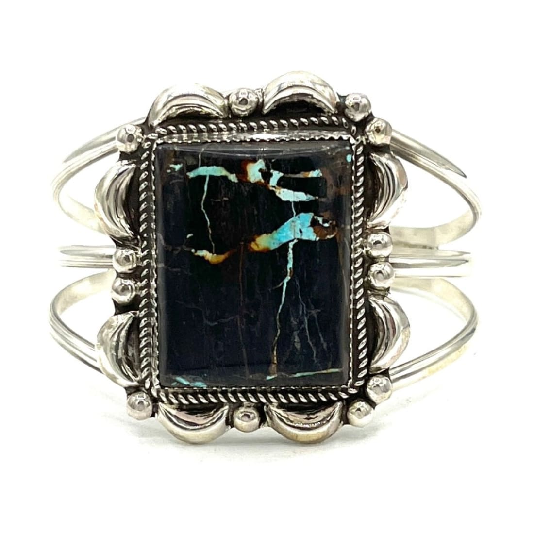 Navajo Statement Black Jack Turquoise Cuff Bracelet Sterling Silver D. Nez