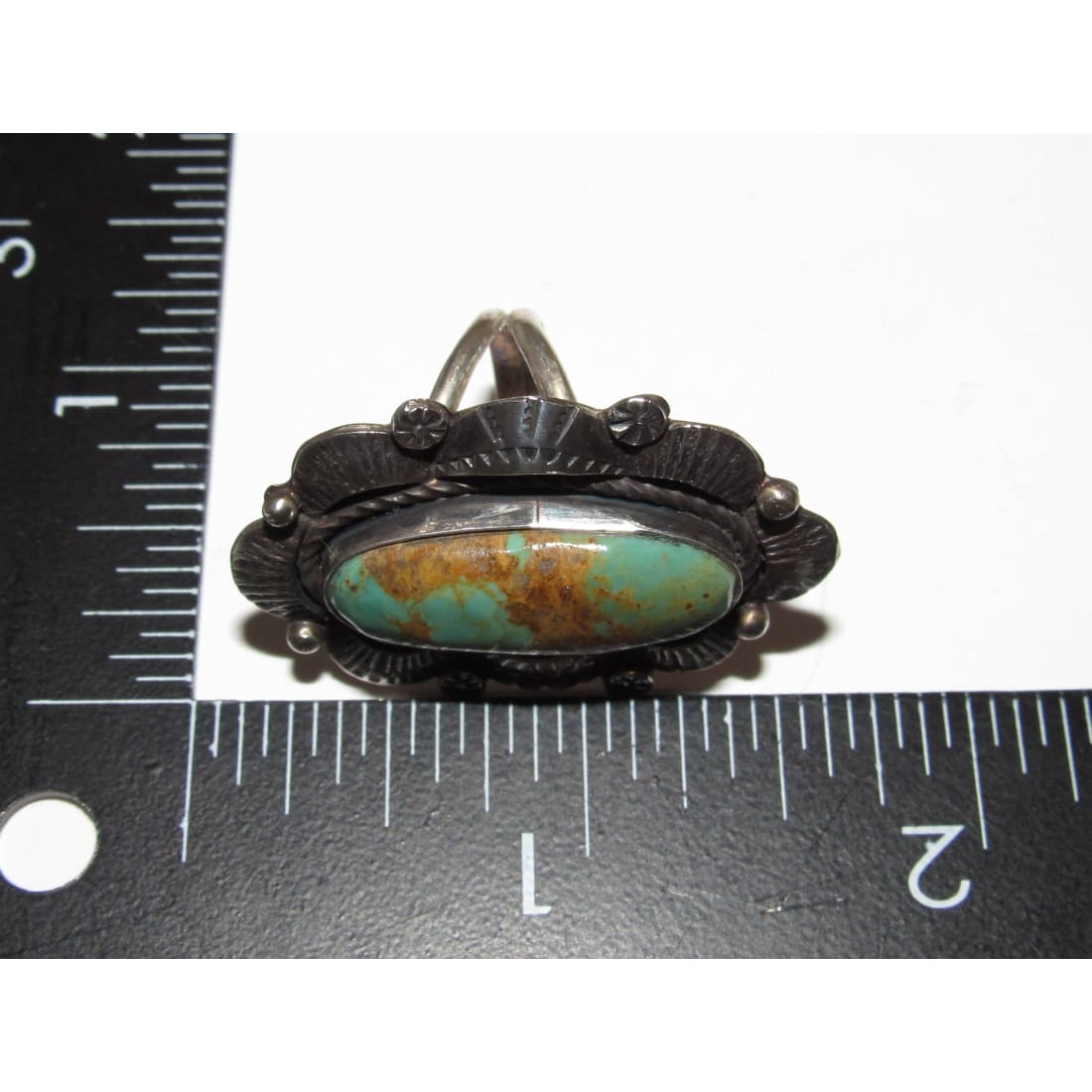 Navajo Royston Turquoise Statement Ring Sz 7 Sterling Silver Signed