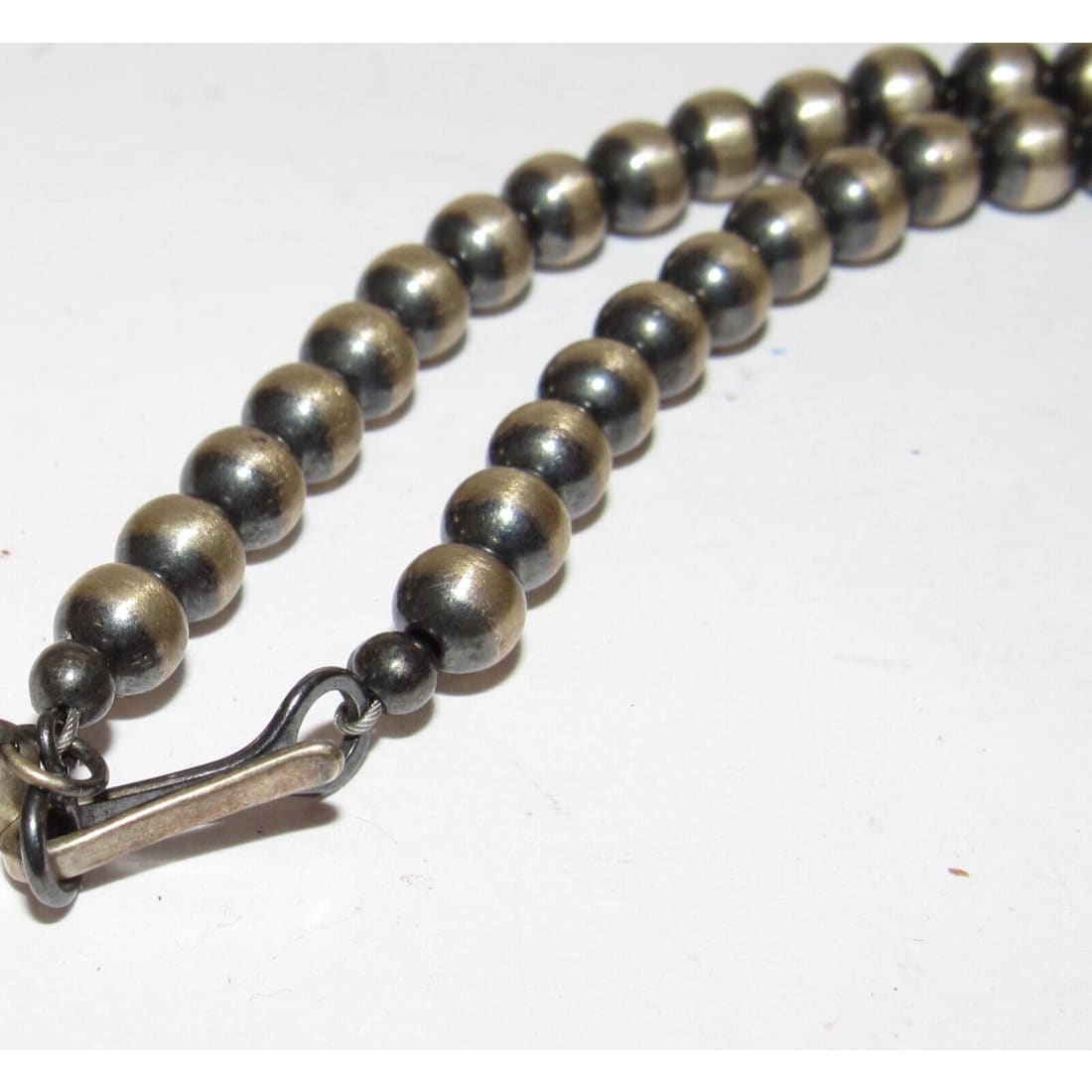 Navajo Pearls Necklace 4mm Sterling Silver Beads Necklace 20"L