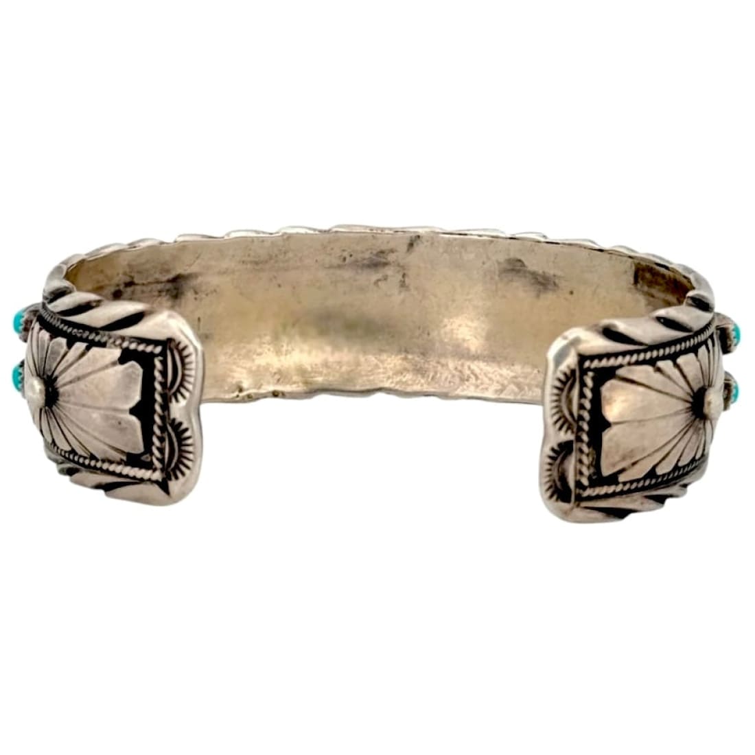 Vintage Navajo Kingman Turquoise Cuff Bracelet Sterling Silver 7"