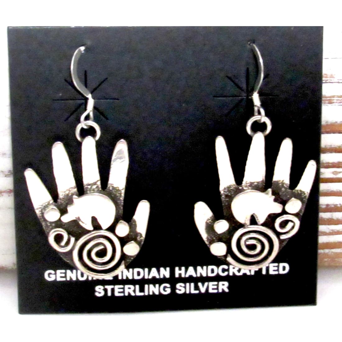 Navajo Alex Sanchez Petroglyph Dangle Healing Hands Earrings Sterling Silver