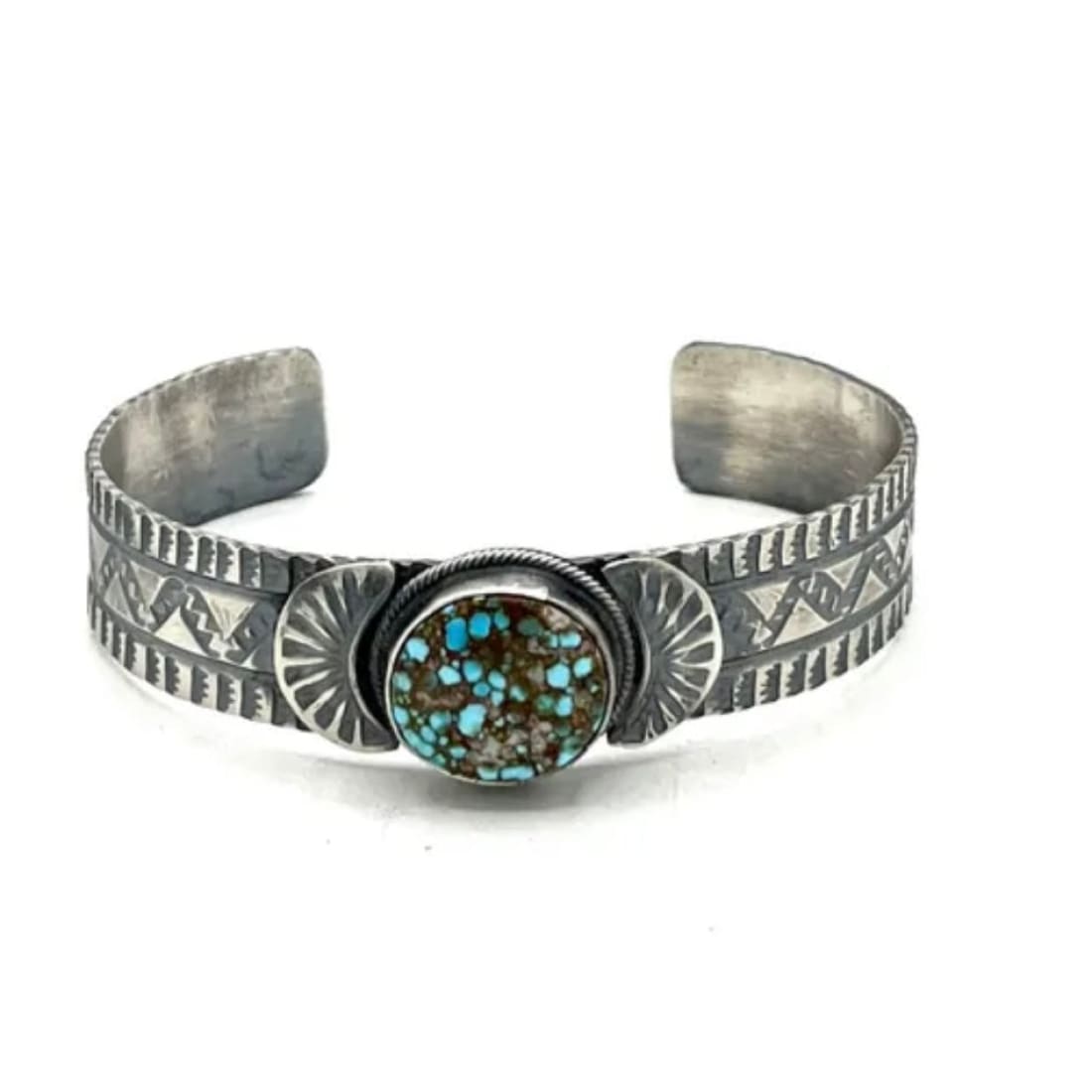Navajo Number 8 Turquoise Stacker Cuff Sterling Hand Etched Bracelet Tillie John