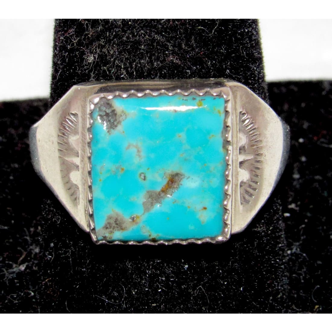 Navajo Kingman Turquoise Men Ring Sz 11 Sterling Silver Signed