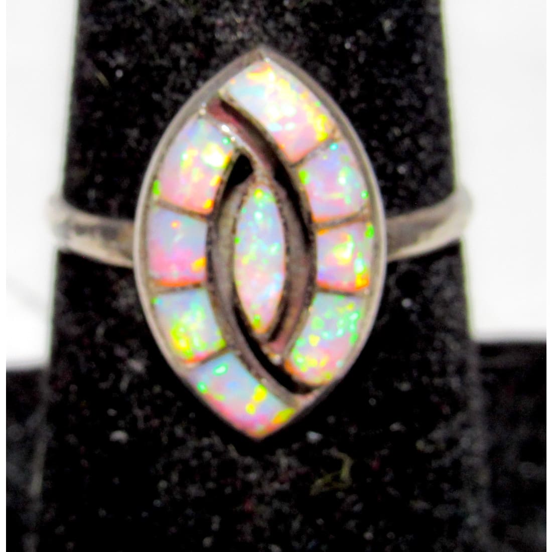 Zuni Opal Inlay Ring Size 6.5 Sterling Silver Vintage Native