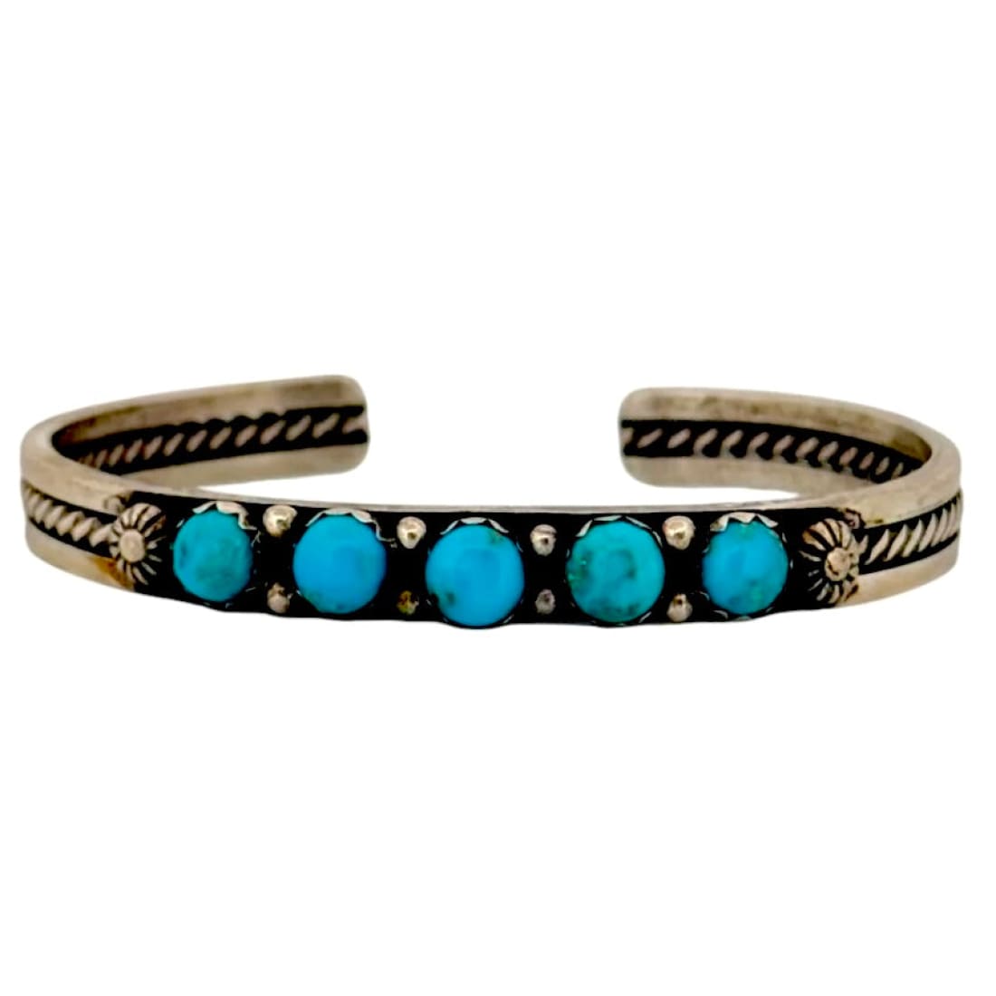 Navajo Kingman Turquoise Stacker Cuff Bracelet Sterling Silver Ray Kin ...