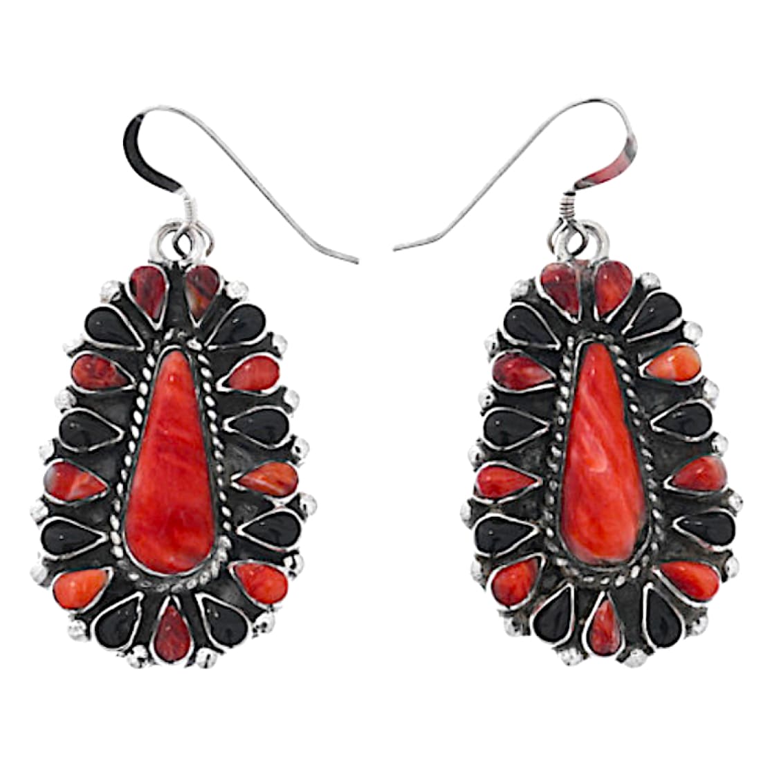 Navajo Red Orange Spiny Onyx Cluster Necklace Earrings Set Signed