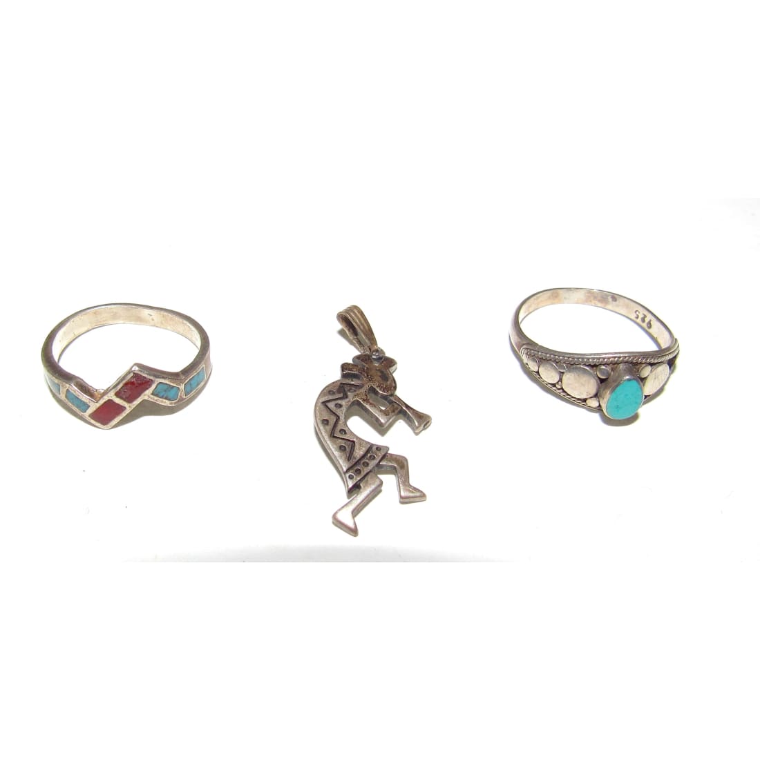 Vintage Southwest Native American Kokopelli Pendant and Rings Lot