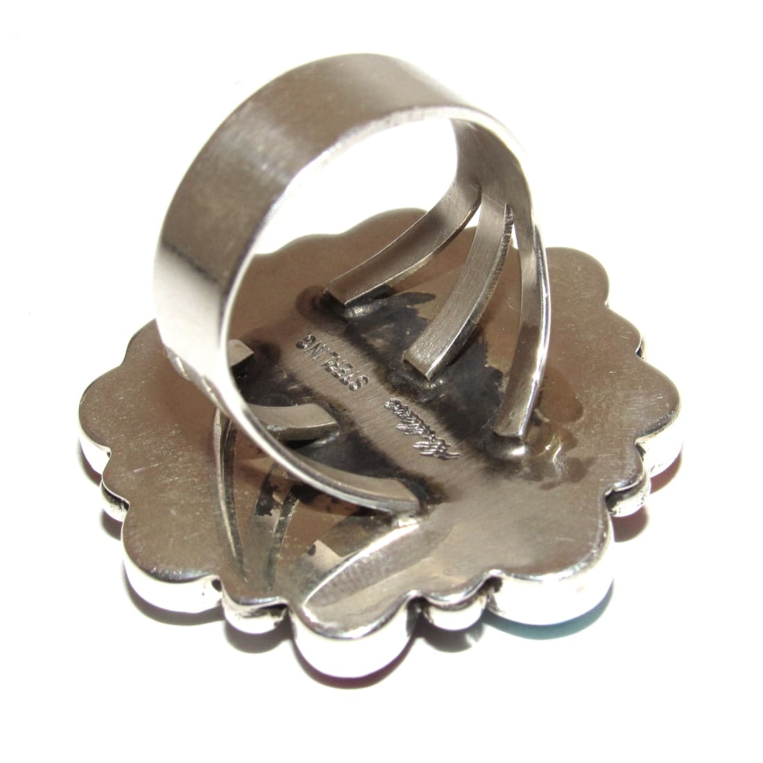 Navajo Turquoise Spiny MOP Cluster Ring Sz 8 Sterling Silver A. Bahe