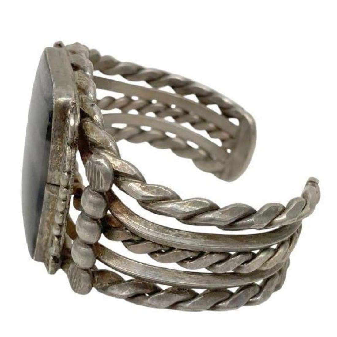 Massive Old Pawn Navajo Petrified Wood Cuff Bracelet Sterling Silver 75G