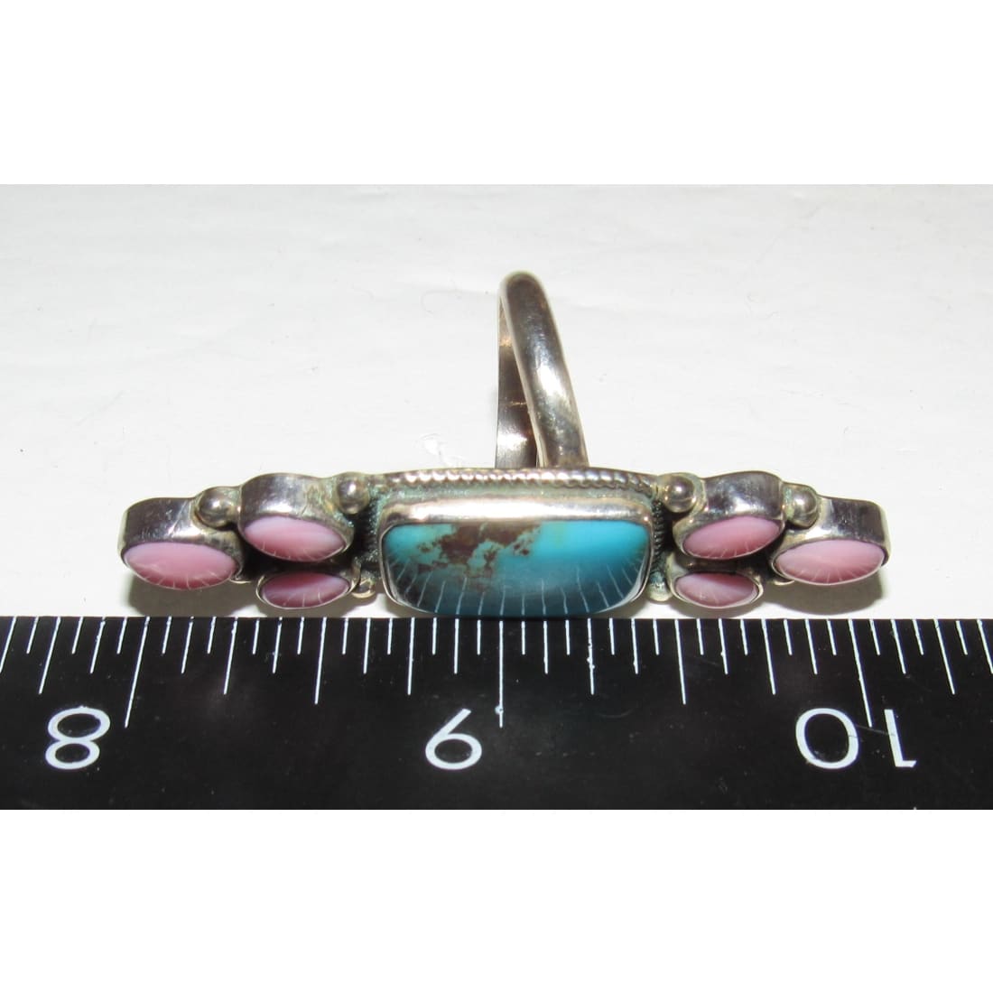 Navajo Turquoise Pink Conch Cluster Ring Adjustable Size 7.5 Sterling M. James