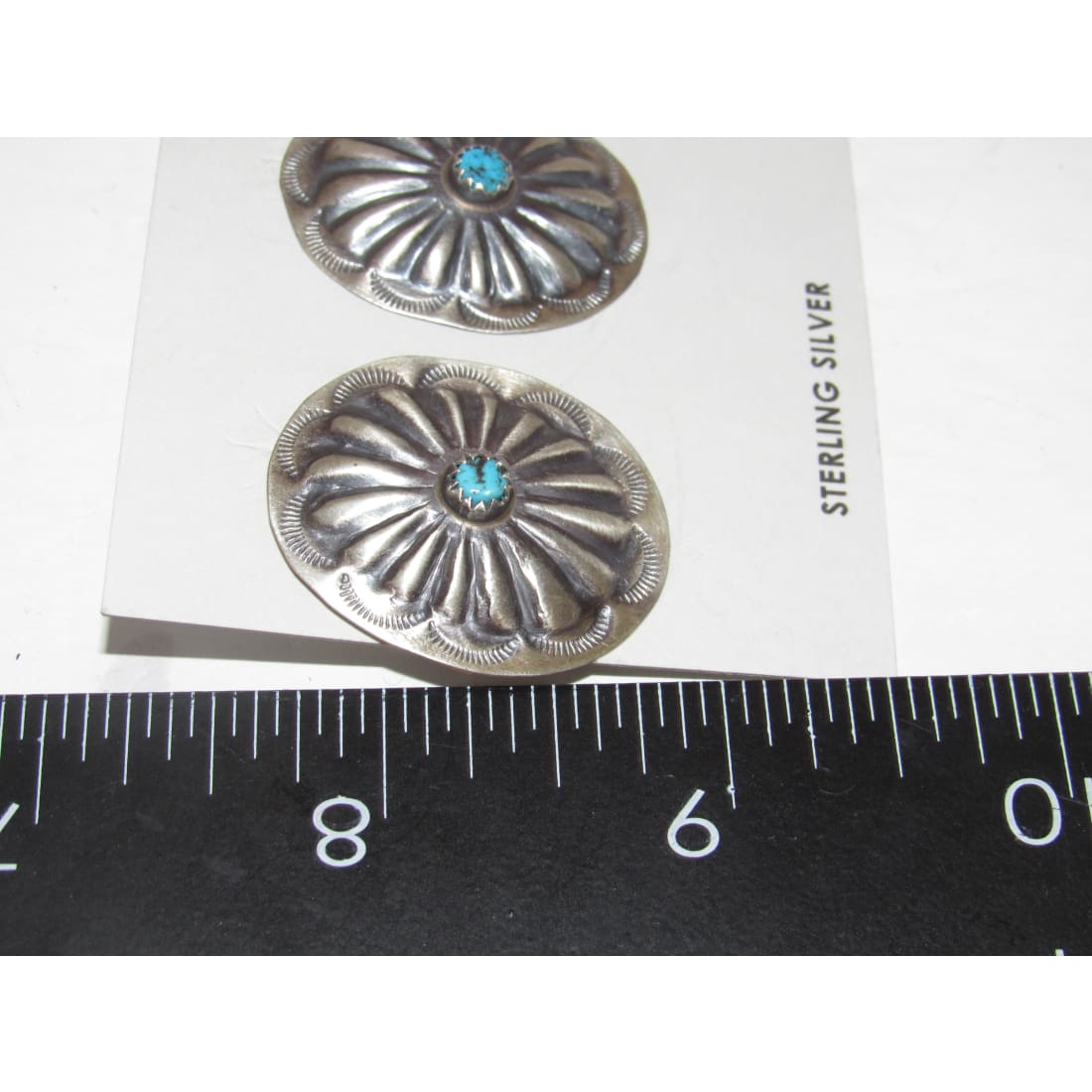 Navajo Concho Stud Earrings Sterling Silver Turquoise Native American