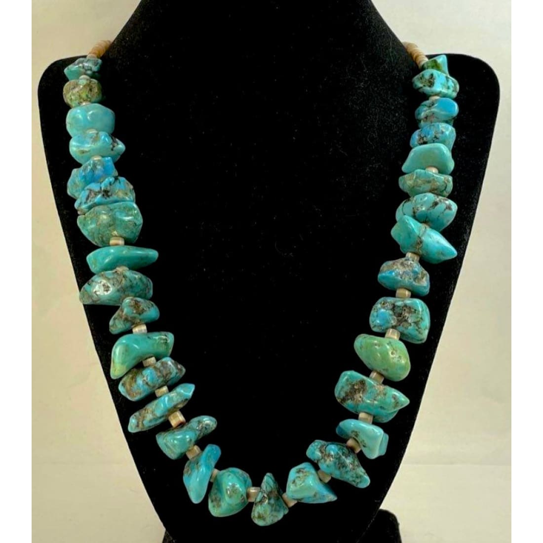 Old Pawn Navajo Turquoise Nugget & Melon Shell Heishi Bead Necklace