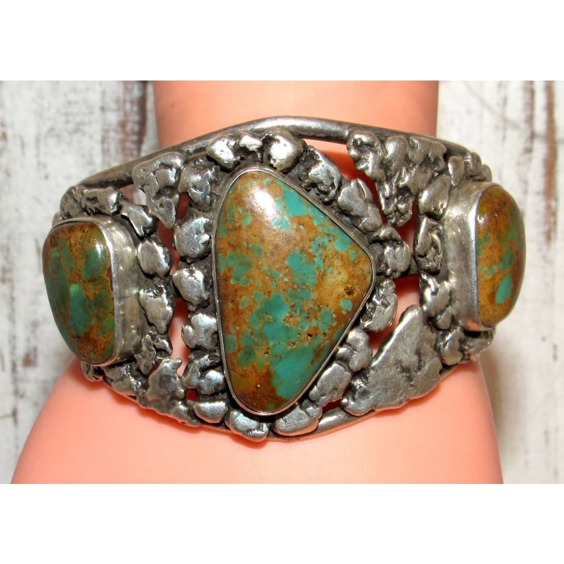Navajo Royston Turquoise Statement Cuff Bracelet Sterling Silver Mary Chavez