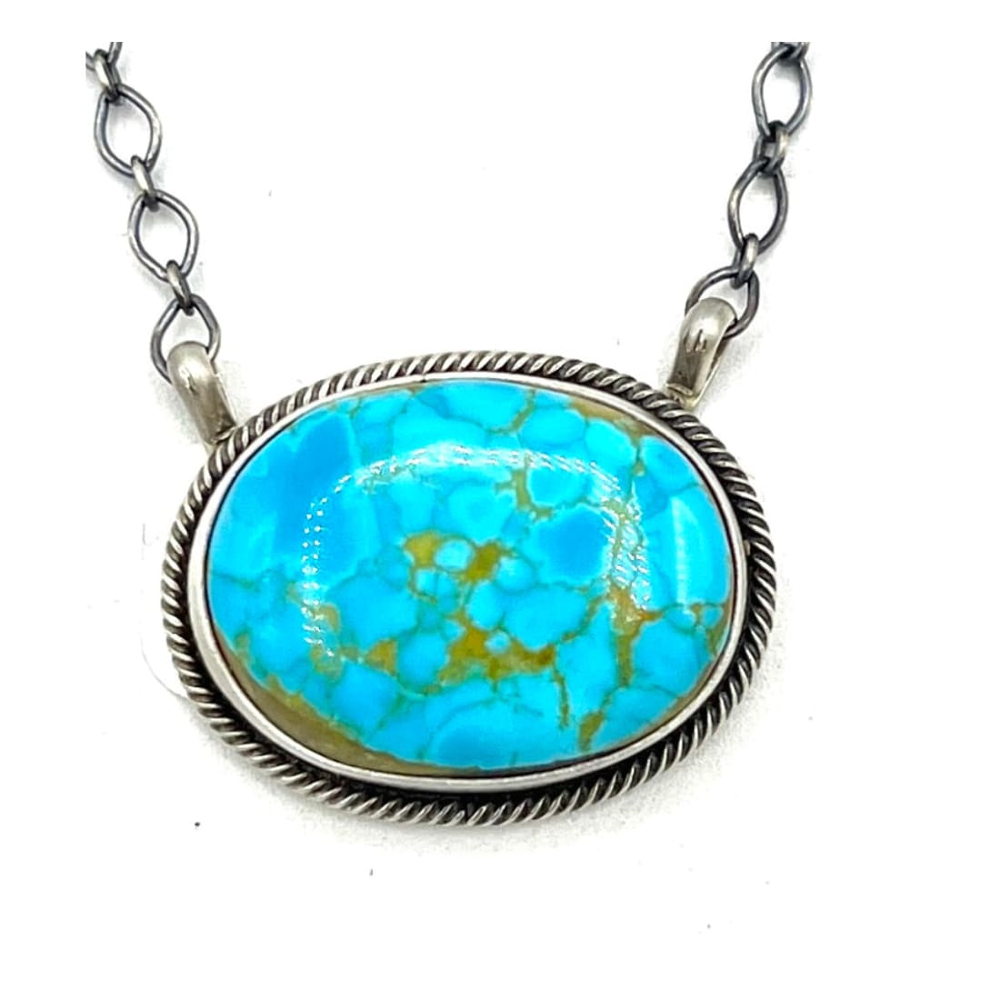 Navajo Blue Royston Turquoise Bar Necklace Sterling Silver A. Martinez