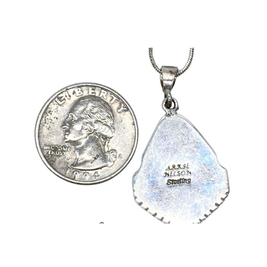 Navajo Pilot Mountain Turquoise Pendant Sterling Silver Necklace Arkie Nelson