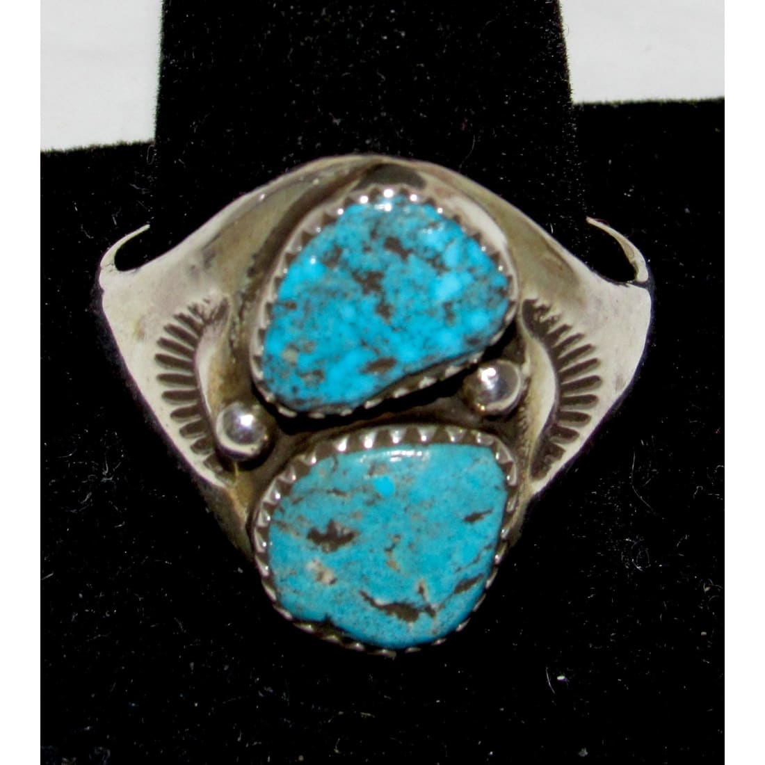 Navajo Kingman Turquoise Men Ring Size 15 Sterling Silver Signed