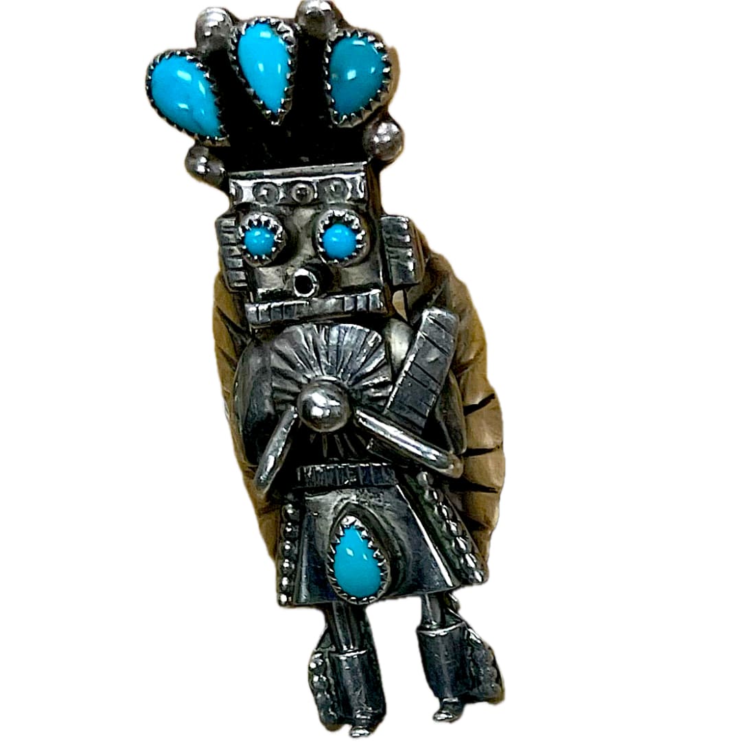 Old Pawn Navajo Kachina Ring Sz 6.5 Sterling Silver Turquoise Yazzie