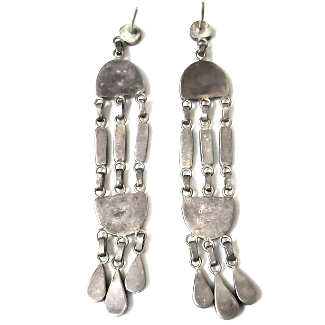 Vintage Taxco Mexico 980 Sterling Silver Lapis Lazuli Chandelier Earrings 3.25"