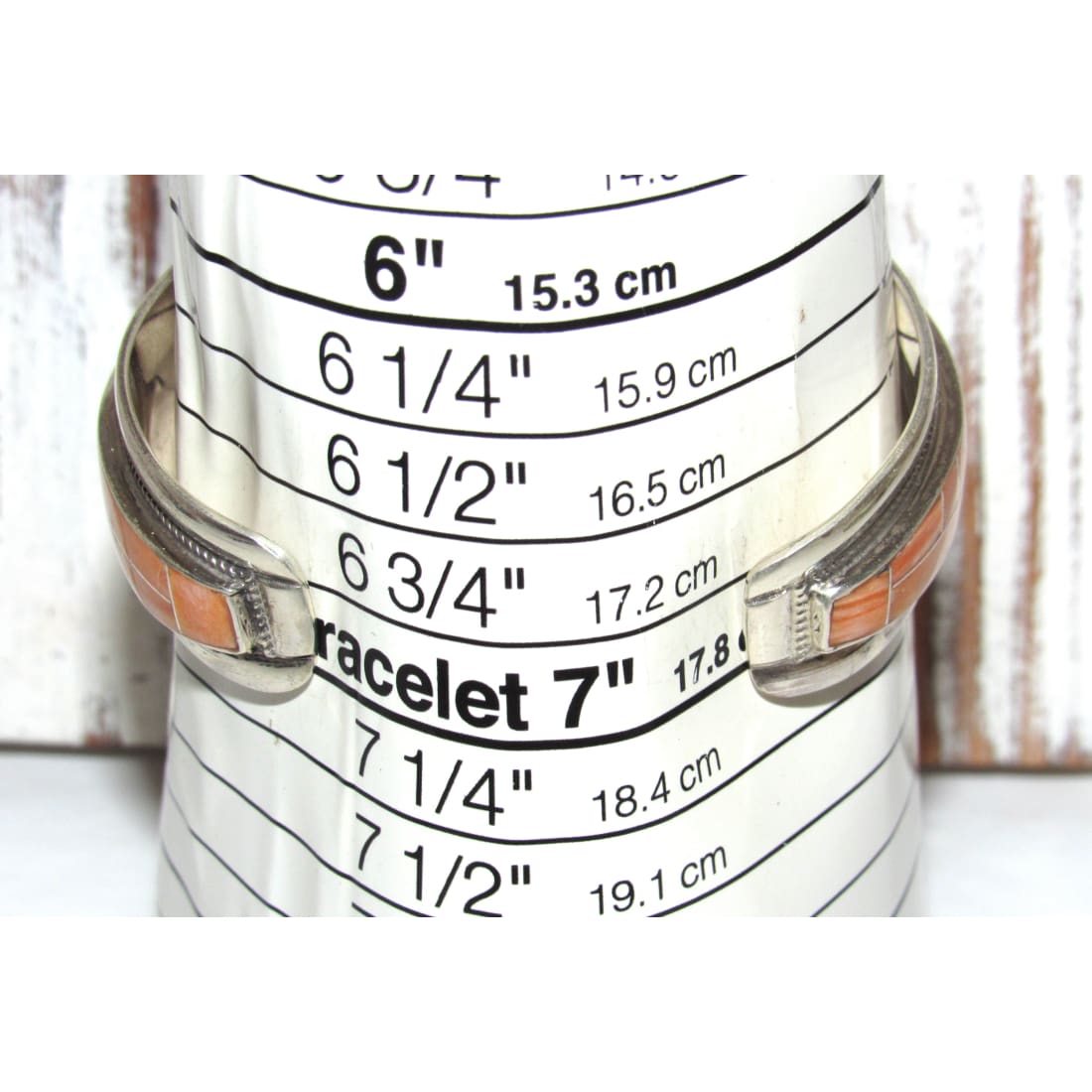 Navajo Orange Spiny Inlay Stacker Cuff Bracelet Sterling R. Begay