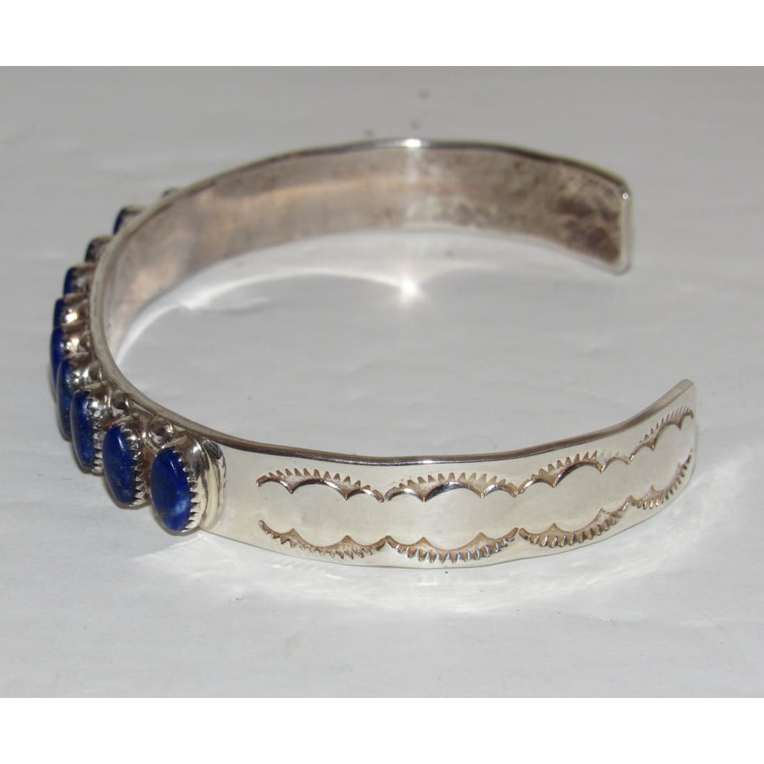 Zuni Lapis Cuff Bracelet Sterling Silver Stacker Native American Coonsis