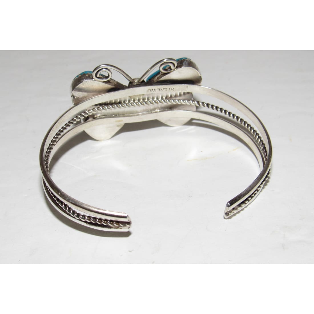 Navajo Kingman Turquoise Butterfly Cuff Bracelet Sterling Silver Signed