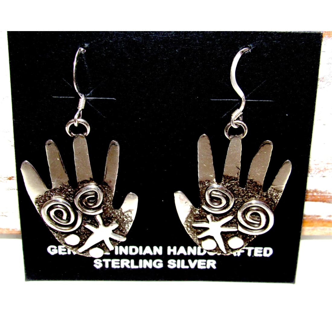 Navajo Alex Sanchez Petroglyph Dangle Healing Hands Earrings Sterling